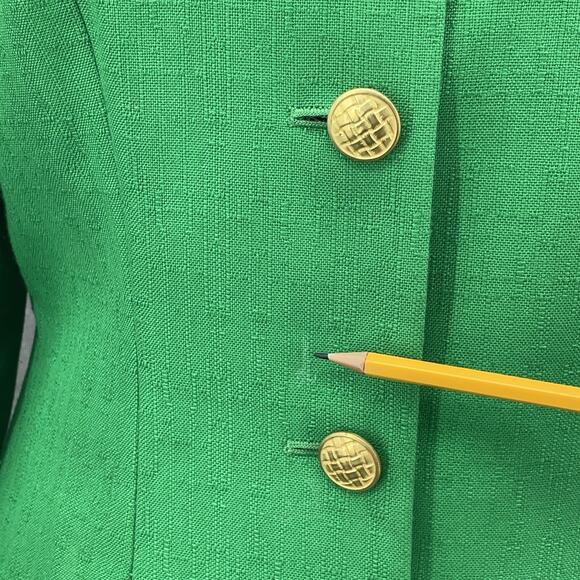 Vintage Sassoon Womens 10 Bright Green Peplum Blazer Gold Buttons Retro Career - Picture 2 of 9